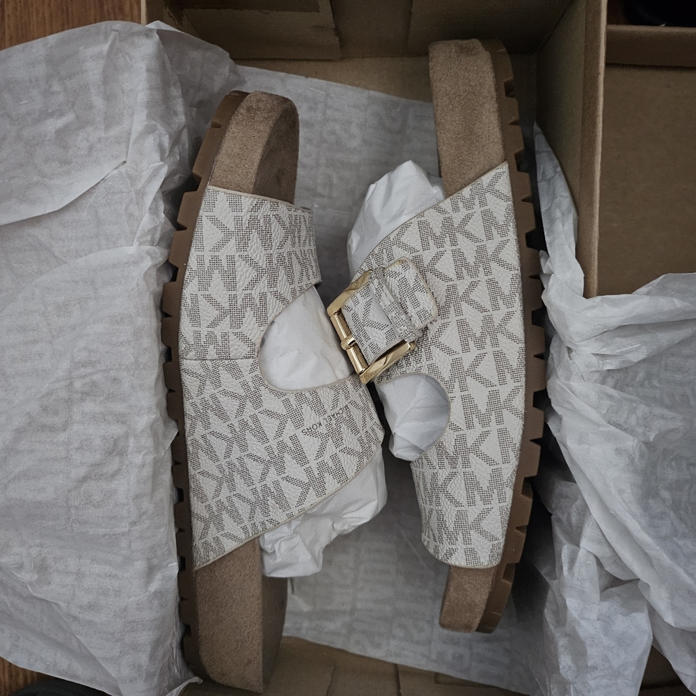 MK Monogram Sandals with Gold Buckle